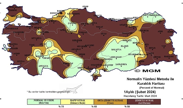 Karaman Kuraklık Alarmı Veriyor! İşte 2024 Şubat ayı kuraklık haritası