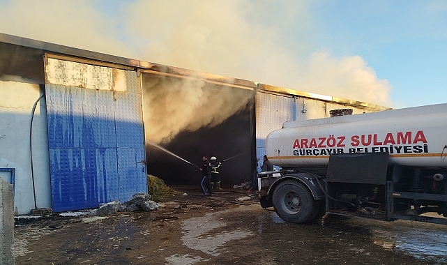 Yem deposunda çıkan yangında 20 bin balya saman ve iş makinesi yandı