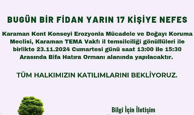 Karaman Kent Konseyi'nden Fidan Dikimine Davet