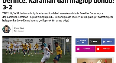 Derince Basınında Karaman FK Manşetleri: ""Derince, Karaman'dan mağlup döndü"