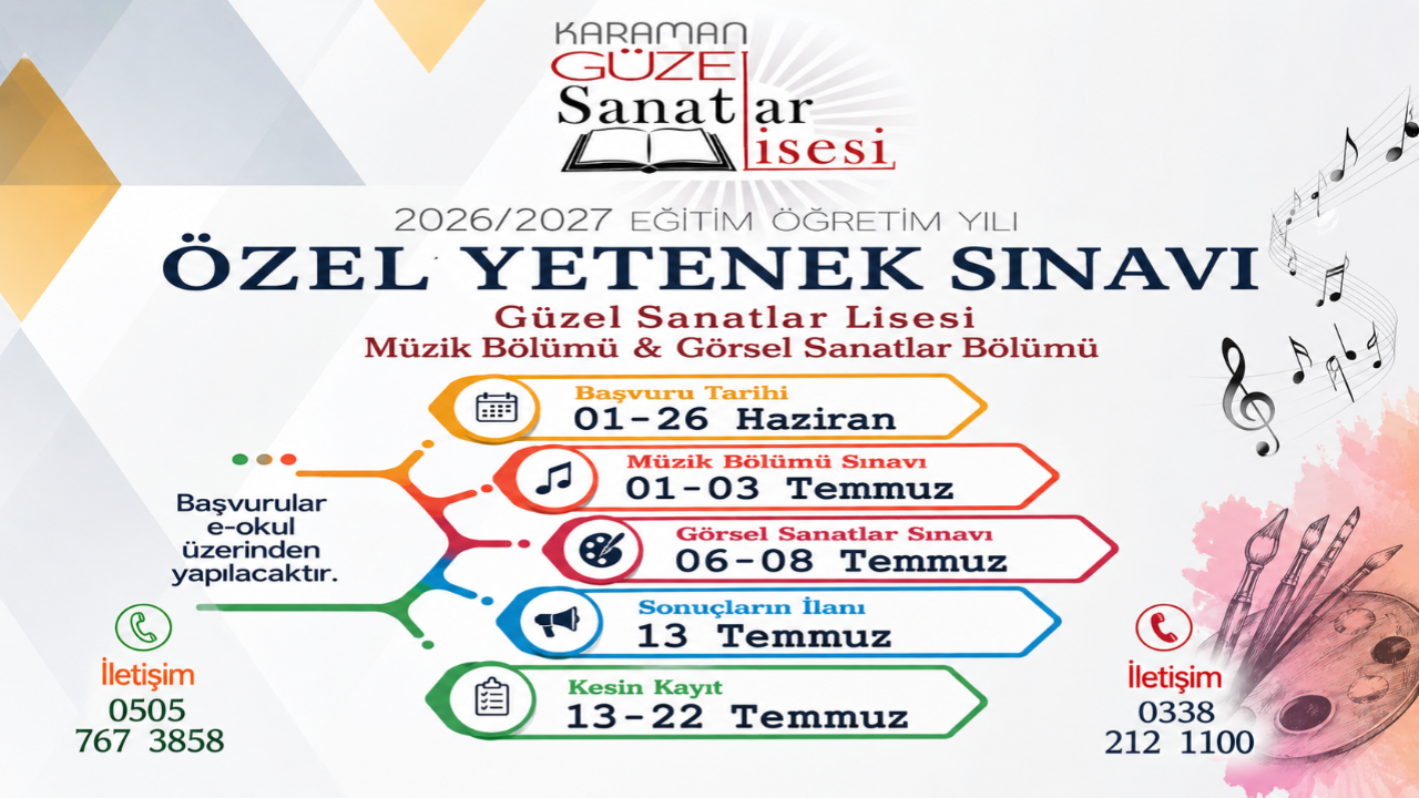 Karaman Güzel Sanatlar Lisesi'nden Özel Yetenek Sınavı Başvuruları Başladı
