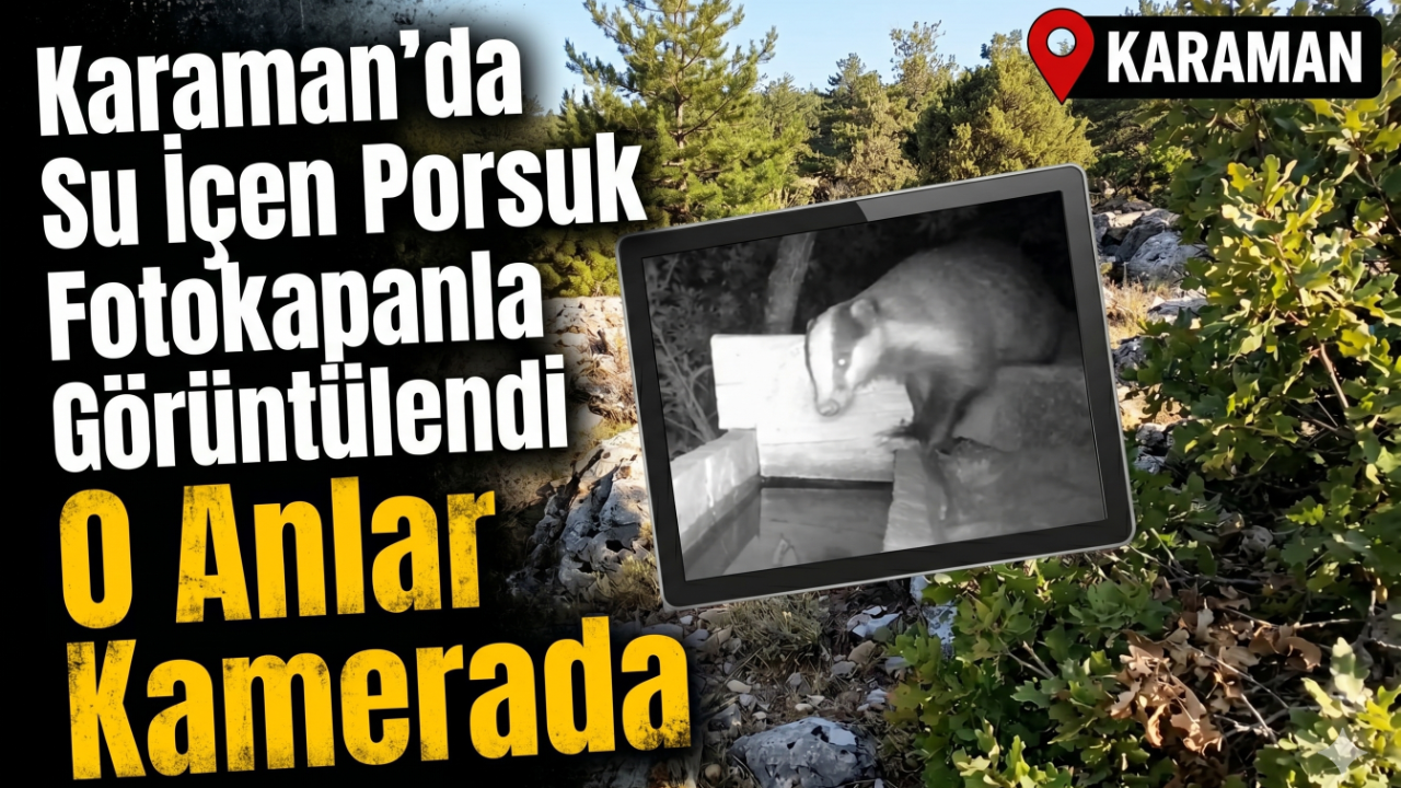 Karaman'da Su İçen Porsuk Fotokapanla Görüntülendi