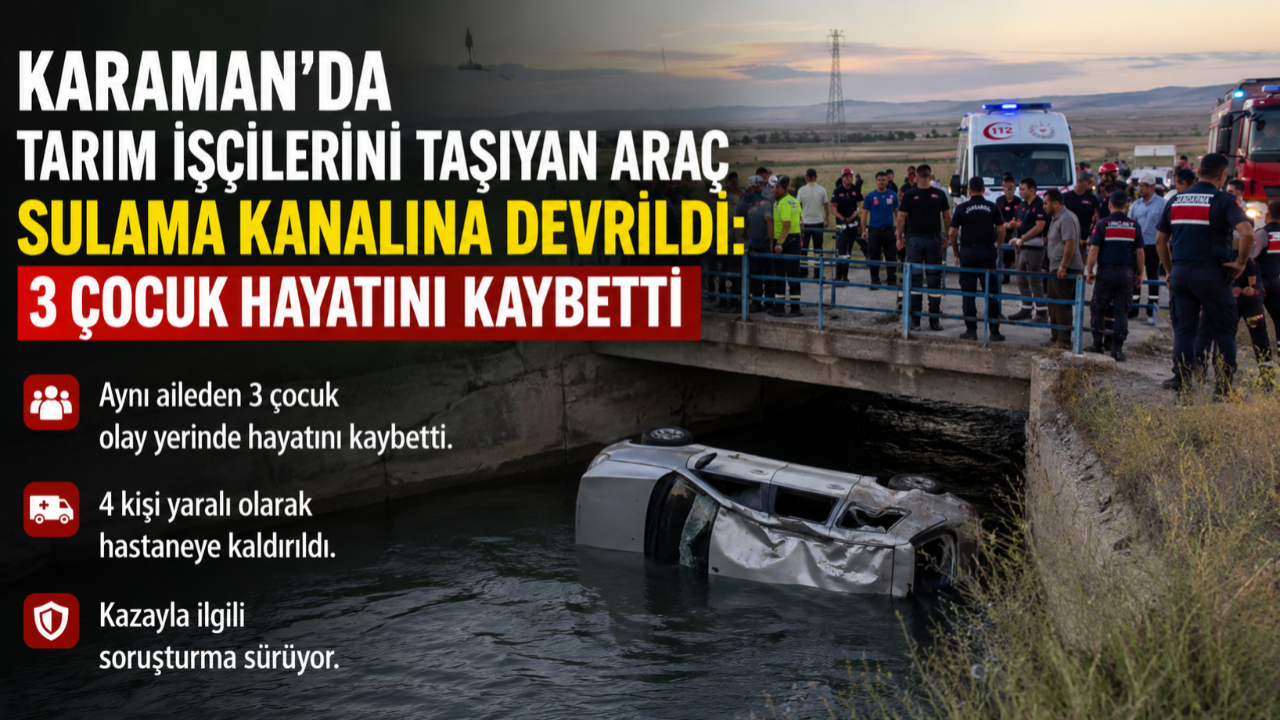 Karaman’da Tarım İşçilerini Taşıyan Araç Sulama Kanalına Devrildi: 3 Çocuk Hayatını Kaybetti